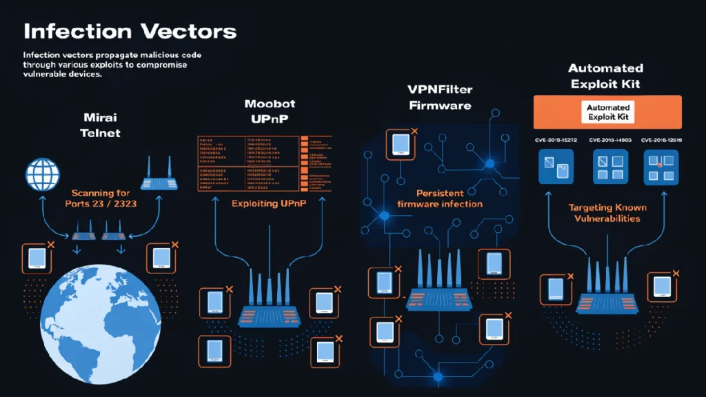 Foto de los diferentes vectores de infección de botnet